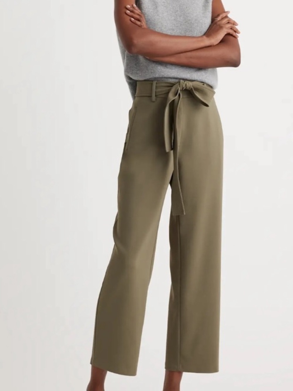 Quince Stretch Crepe Paperbag Pants Olive
